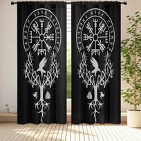 Vikingų Vegvisir Varnos Medžio Užuolaidos Perregimos Tinka Miegamojo Svetainės Biuro Durų Užuolaida Dizainas Pusiau Pagaminta Iš Poliesterio Langų Apdaila W100*H70(CM)-Grommet top&1PCS black