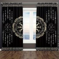 Vikama Norse Rune Viking Symbol Curtain Black Gold Celtic Knot Pattern Window Decor Panels Light Blocking Made Of Polyester W100*H70(CM)-Hooks&1PCS