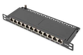 Digitus 10" Cat6A patch panel, 12x RJ45, 0.5mm HE, shielded, black
