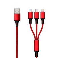 2GO 3in1 USB charging cable Micro-USB, Apple, Type-C Nylon 1.5m red