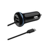 2GO Car charger 12W 1x USB-A 1x USB-C 3.1 140cm black