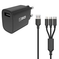2GO Charger 15W 1-Port 1x USB-A incl. 3-in-1 Cable C/M/L sw