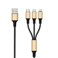 2GO 3in1 USB charging cable Micro-USB, Apple, Type-C Nylon 1.5m gold
