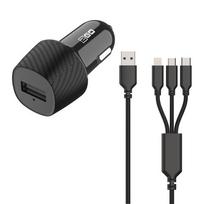 2GO Car charger 15W 3-in-1 Micro-USB, Lightning, USB-C switch