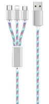 2GO 3in1 USB LED Cable Blue Micro-USB, Lightning, USB-C 1m