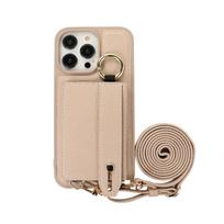 Crossbody Lanyard Phone Case for IPhone 15 14 Plus 13 12 11 Pro Max Card Holder Wallet Leather Cover with Wrist Shoulder Strap iPhone 14 chaki