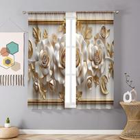 Relief Gold White Rose Curtains European Style Living Room Bedroom Drawbar Pocket Decorative Curtain Set Of 2 Made Polyester Washable Great Ready W100*H70(CM)-Rod Pocket&2PCS