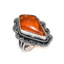 Natural Baltic Amber Gemstone 925 Sterling Silver Jewelry Ring Size 9 ETC-13972