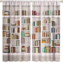 Užtamsinanti bibliotekos knygų lentynos teminė užuolaida Balta Animacinio stiliaus Paprastas Švarus Stilius Menas Miegamojo Svetainės Tamsi Svarstyklės Pagaminta iš Poliesterio Plaunama Paruošta kabinti W100*H70(CM)-Hooks&1PCS