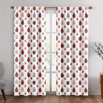 Cute Ladybug Strawberry Curtains Polyester Fabric Suitable Bedroom Living Room Decoration Made Of Machine Washable Sitting Window Treatment W100*H70(CM)-Hooks&2PCS
