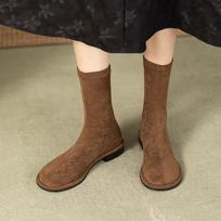 Naujo stiliaus batai: Apvaliadugniai elastiniai pusbačiai iki blauzdos vidurio, apvaliadugniai plokščiapadžiai ankle boots moterims 35 chaki