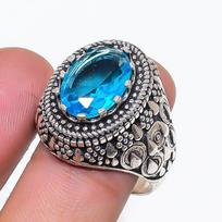 Natural Swiss Blue Topaz Gemstone 925 Sterling Silver Jewelry Ring Size 11 AR-16853