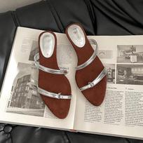 New Niche Narrow-strap Sandals with Wedge Heels Flip-flops and Fairy Shoes 35 sidabras