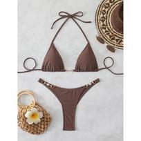 Seksualus Bikini 2026 Moteriškas Grandinėlės Maudymosi Kostiumas Moteriški Maudymosi Kostiumai G-string Mikro Bikini Rinkiniai Dviejų Dalių Maudymosi Kostiumas Plaukimui Paplūdimio Apranga S ruda