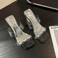 Crystal High Heels Flip-flops New Women's Sandals Fashionable and Versatile Shoes 34 juoda