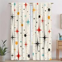 Set Of 2 Modern Mid Century Curtains Retro Fifties Color Pattern Drapes Decorative Curtain Made Polyester W100*H70(CM)-Grommet top&1PCS