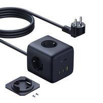 Baseus EnerFill FA11 67W Power Strip, USB-A + USB-C Cube + 3 x EU Socket 1.5m - Black
