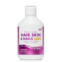Swedish Nutra Hair, Skin & Nails Luxe - skystas maisto papildas plaukams, odai ir nagams su kolagenu, biotinu ir hialurono rūgštimi, 500 ml