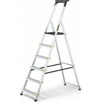 DRABEST Aliuminė namų kopėčia su lentyna, 6 laipteliai (atsparumas: 125 kg) | DR-ALDPP-P6-125 | 5904680990857