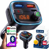 Automobilinis FM siųstuvas Bluetooth 5.3, galingas BASS, įkroviklis 30W