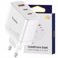 Boste tinklo įkroviklis, 3 prievadai, USB-C, USB-A, 65W, QC, PD, saugus maitinimo adapteris