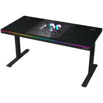 Dual-motor sit/stand adjustable-height gaming desk with built-in PC case, wireless charger