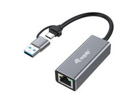 Equip USB-C to RJ45/USB-A Adapter, 0.15m, Aluminum.