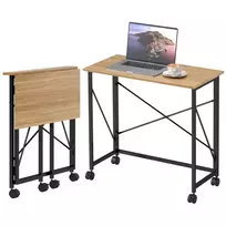 HOMCOM sulankstomas rašomasis stalas, mažas 80 cm sulankstomas stalas su ratukais, vietą taupantis kompiuterio stalas namų biurui, ąžuolas
