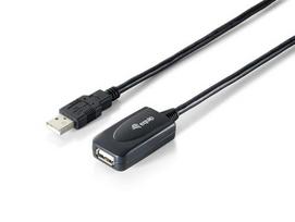 Equip USB-A 2.0 to USB-A Active Extension Cable, Strain Relief, 5.00m, Black