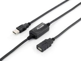 Equip USB-A 2.0 to USB-A Active Extension Cable, Straight/Bulk, 10.00m, Black
