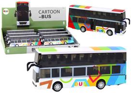 Dviaukštis autobusas su metaliniu korpusu šviesomis ir garsais
