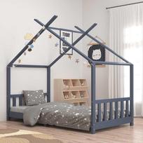 Vaikiškas lovos rėmas pilkos spalvos 90x200cm pušies masyvas