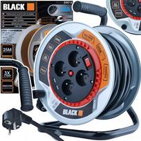 Metalinis būgninis ilgintuvas 25 m, 4 lizdai + 2x USB 3x2,5 kabelis Black