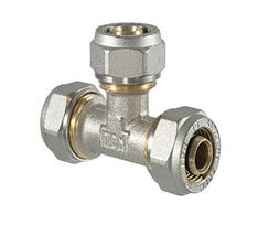 Užveržiamas trišakis TDM Brass 1045, 90 °, 16mm, žalvaris/nikelis