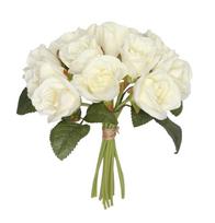 Dirbtinių gėlių puokštė, rožė Domoletti Roses, balta sp./žalia sp., 25 cm
