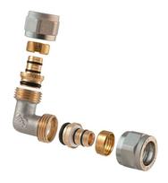 Dviguba išardoma alkūnė TDM Brass 1465, 90 °, 16mm, žalvaris/nikelis