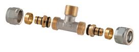 Išardomasis užveržiamas trišakis TDM Brass 1460, 90 °, 16mm x 1/2", žalvaris/nikelis