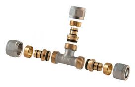 Išardomasis užveržiamas trišakis TDM Brass 1445, 90 °, 18mm x 16mm x 18mm, žalvaris/nikelis/varis