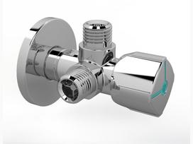 Ventilis Arco A-80 Twin, kampinis, vandentiekiui, 3/8 colio - išorinis sriegis, 1/2 colio - išorinis sriegis