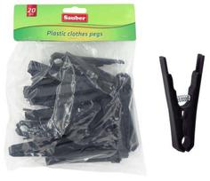 Skalbinių segtukas Sauber, plastikas, 20 vnt., juoda sp.