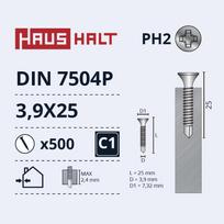 Savisriegis Haushalt DIN 7504P, 3.9 mm x 25 mm, 500 vnt.