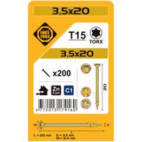 Medsraigtis, universalieji Forte Tools TX15, 3.5 x 20 mm, geltona sp., 200 vnt.