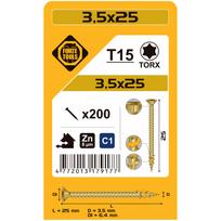 Medsraigtis, universalieji Forte Tools TX15, 3.5 x 25 mm, geltona sp., 200 vnt.
