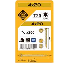 Medsraigtis, universalieji Forte Tools TX20, 4 x 20 mm, geltona sp., 200 vnt.