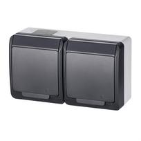 Dvivietis kištukinis lizdas Elektro-Plast Hermes 0325-07, su įžeminimu, IP44, antracito sp./balta sp.