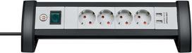 Buitinis ilgintuvas Brennenstuhl PREMIUM, 3 x 1,5 mm², 1.8 m, 4 lizdų, 2USB, su jungikliu