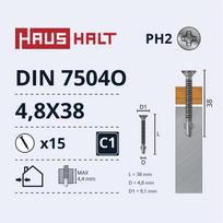 Savisriegis Haushalt DIN 7504O, 4.8 mm x 38 mm, 15 vnt.