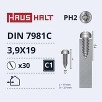 Savisriegis Haushalt DIN7981C, 3.9 mm x 19 mm, 30 vnt.