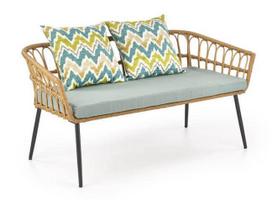 Lauko sofa, mėlyna sp./ruda sp., 140 cm x 58 cm x 71 cm
