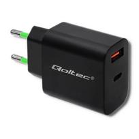 Adapteris Qoltec Power Adapter 51713, USB Type C/USB Type A/Europlug, 2.06 cm, juoda sp., 20 W
